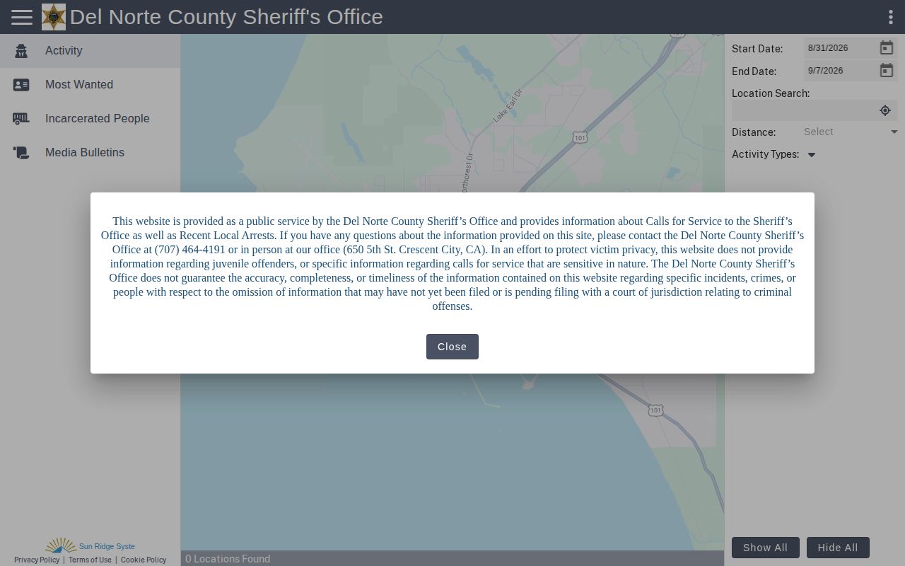Del Norte County CitizenRIMS public information portal