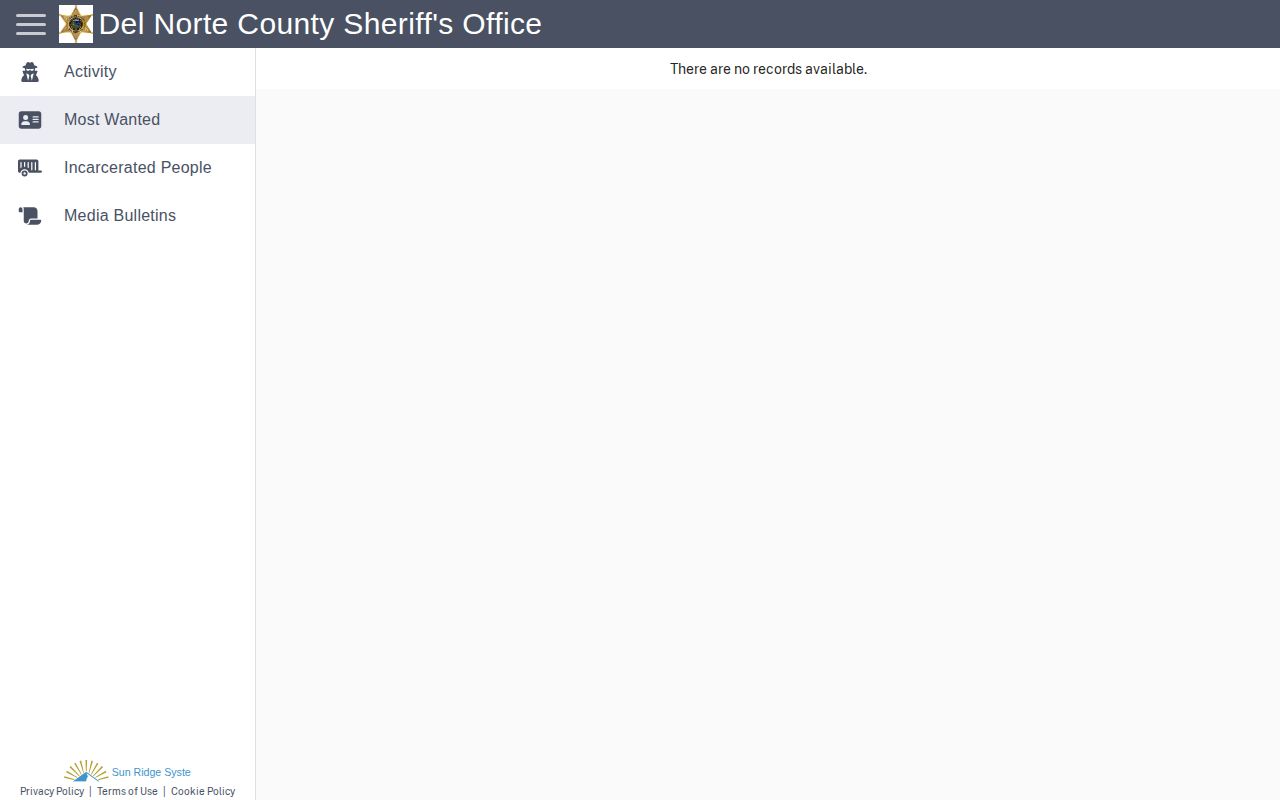 Del Norte Most Wanted interface