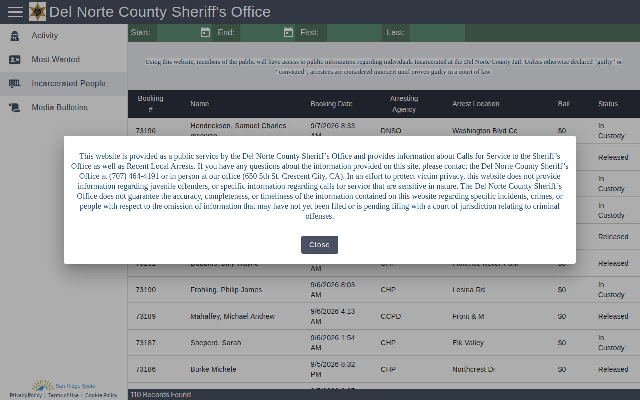 Del Norte CitizenRIMS incarcerated people search