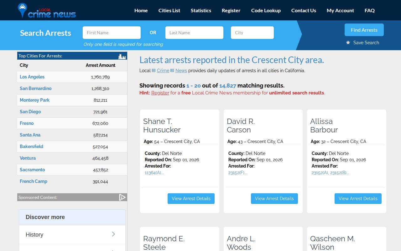 Local Crime News secondary Crescent City recent arrests page