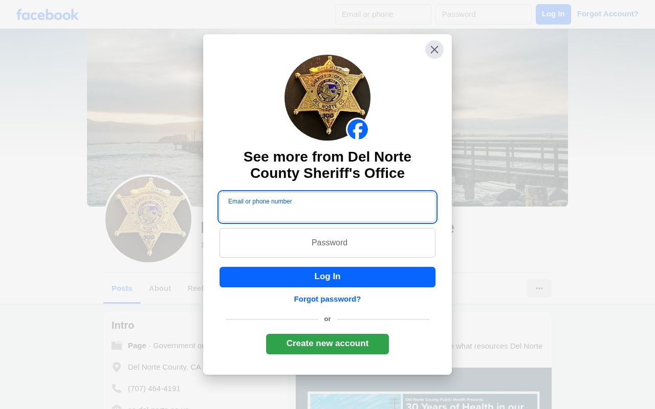 Del Norte County Sheriff Department official Facebook page